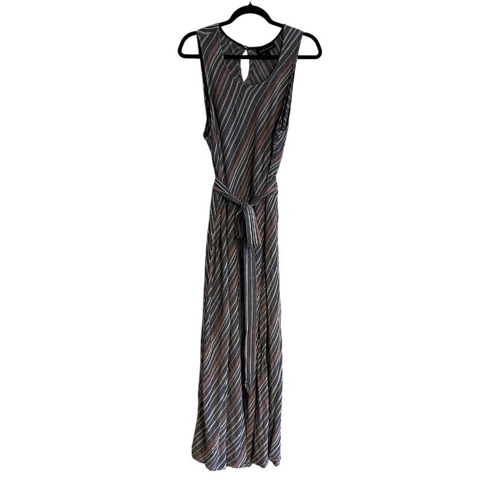 Lane Bryant Women 20 Blue Striped Belted Scoop Neck Sleeveless Maxi Dress - Picture 3 of 12